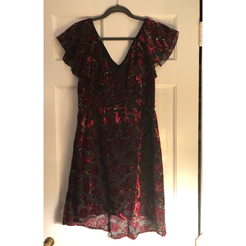 Band of Gypsies Faux Wrap Dress w/ Velvet Roses